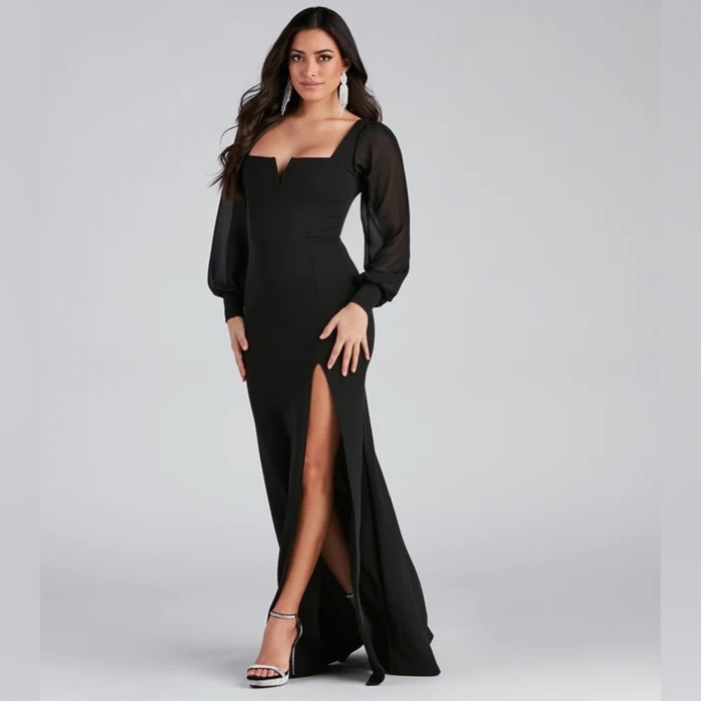 Windsor Veronica Formal Chiffon Sleeve Slit Long Dress Size XS